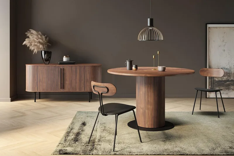 Noira Oval TV bänk Valnöt 150x45 cm Ribbad - Mörkbrunt / Brunt Trä - Möbler - Vardagsrum - Tv-möbler & mediamöbler - Tv-bänkar