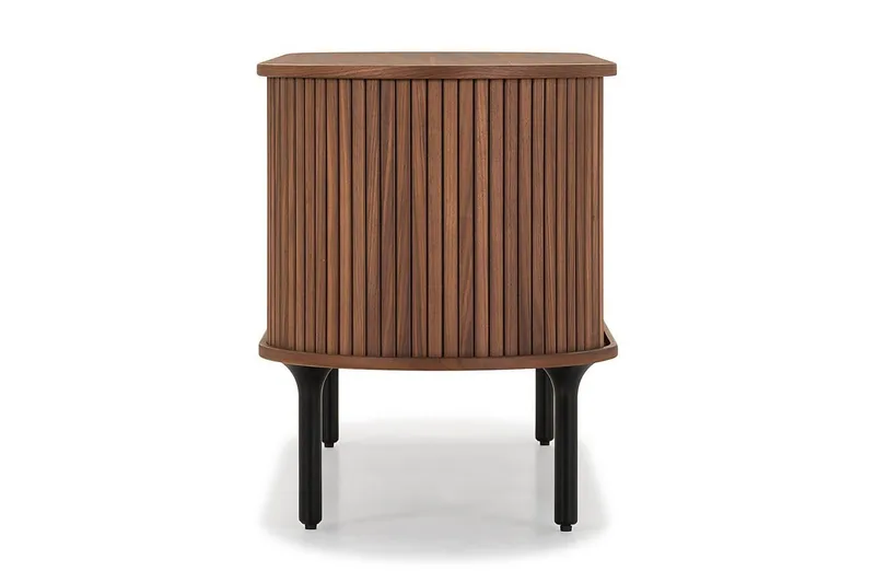 Noira Oval TV bänk Valnöt 150x45 cm Ribbad - Mörkbrunt / Brunt Trä - Möbler - Vardagsrum - Tv-möbler & mediamöbler - Tv-bänkar