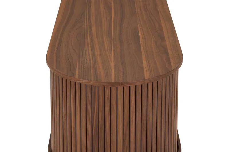 Noira Oval TV bänk Valnöt 150x45 cm Ribbad - Mörkbrunt / Brunt Trä - Möbler - Vardagsrum - Tv-möbler & mediamöbler - Tv-bänkar