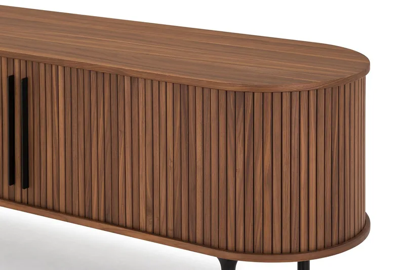 Noira Oval TV bänk Valnöt 150x45 cm Ribbad - Mörkbrunt / Brunt Trä - Möbler - Vardagsrum - Tv-möbler & mediamöbler - Tv-bänkar