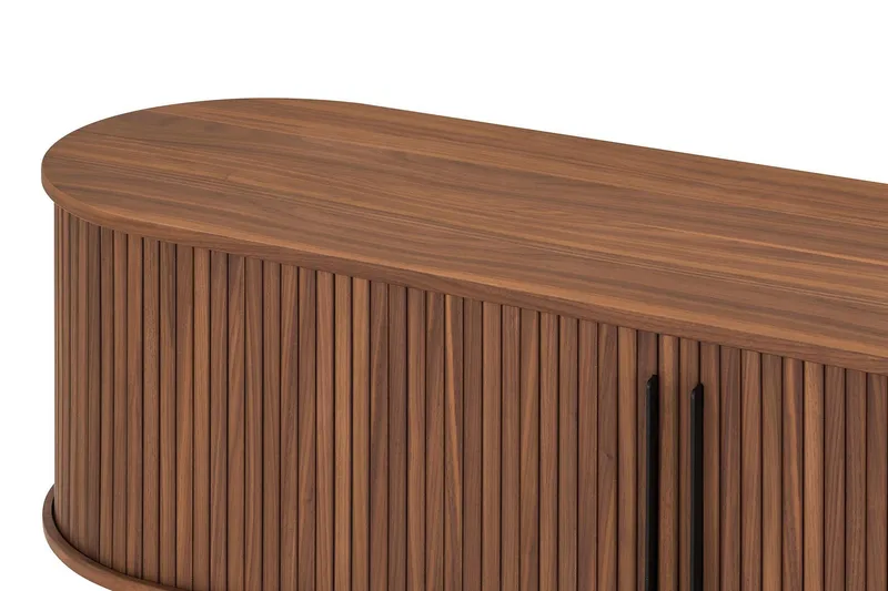 Noira Oval TV bänk Valnöt 150x45 cm Ribbad - Mörkbrunt / Brunt Trä - Möbler - Vardagsrum - Tv-möbler & mediamöbler - Tv-bänkar