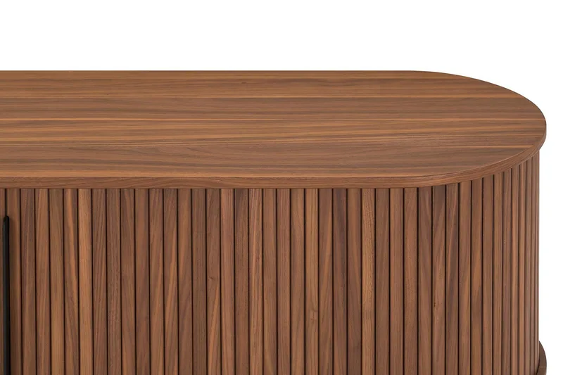 Noira Oval TV bänk Valnöt 150x45 cm Ribbad - Mörkbrunt / Brunt Trä - Möbler - Vardagsrum - Tv-möbler & mediamöbler - Tv-bänkar