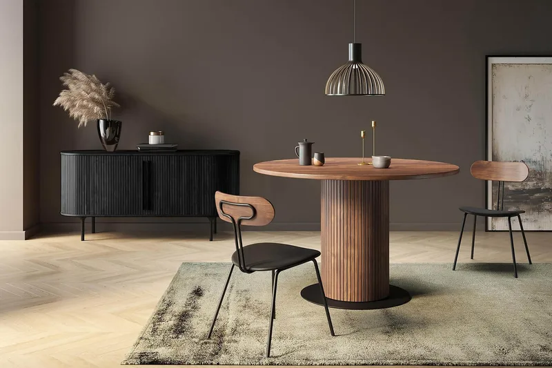 Noira Oval TV bänk Valnöt 150x45 cm Ribbad - Mörkbrunt / Brunt Trä - Möbler - Vardagsrum - Tv-möbler & mediamöbler - Tv-bänkar