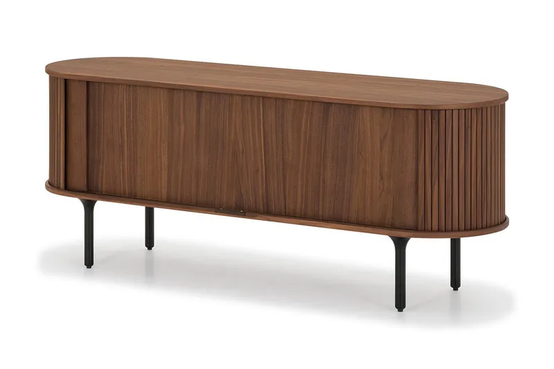 Noira Oval TV bänk Valnöt 150x45 cm Ribbad - Mörkbrunt / Brunt Trä - Möbler - Vardagsrum - Tv-möbler & mediamöbler - Tv-bänkar