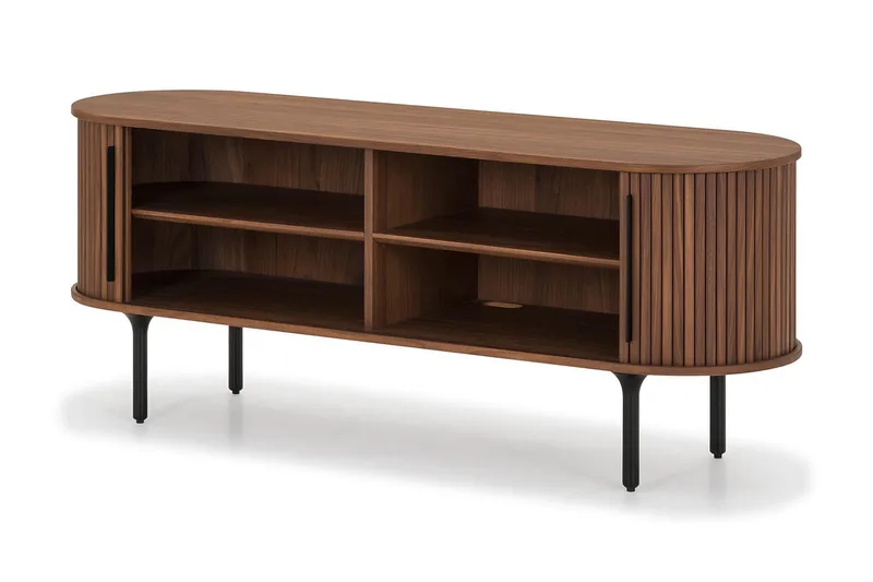 Noira Oval TV bänk Valnöt 150x45 cm Ribbad - Mörkbrunt / Brunt Trä - Möbler - Vardagsrum - Tv-möbler & mediamöbler - Tv-bänkar