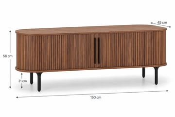 Noira Oval TV bänk Valnöt 150x45 cm Ribbad - Mörkbrunt / Brunt Trä - Möbler - Vardagsrum - Tv-möbler & mediamöbler - Tv-bänkar
