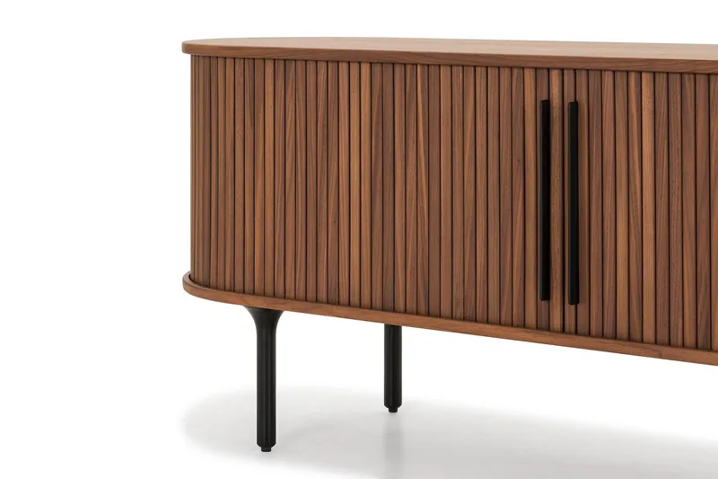 Noira Oval TV bänk Valnöt 150x45 cm Ribbad - Mörkbrunt / Brunt Trä - Möbler - Vardagsrum - Tv-möbler & mediamöbler - Tv-bänkar