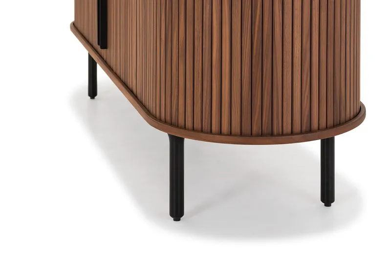 Noira Oval TV bänk Valnöt 150x45 cm Ribbad - Mörkbrunt / Brunt Trä - Möbler - Vardagsrum - Tv-möbler & mediamöbler - Tv-bänkar