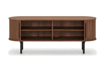 Noira Oval TV bänk Valnöt 150x45 cm Ribbad - Mörkbrunt / Brunt Trä - Möbler - Vardagsrum - Tv-möbler & mediamöbler - Tv-bänkar