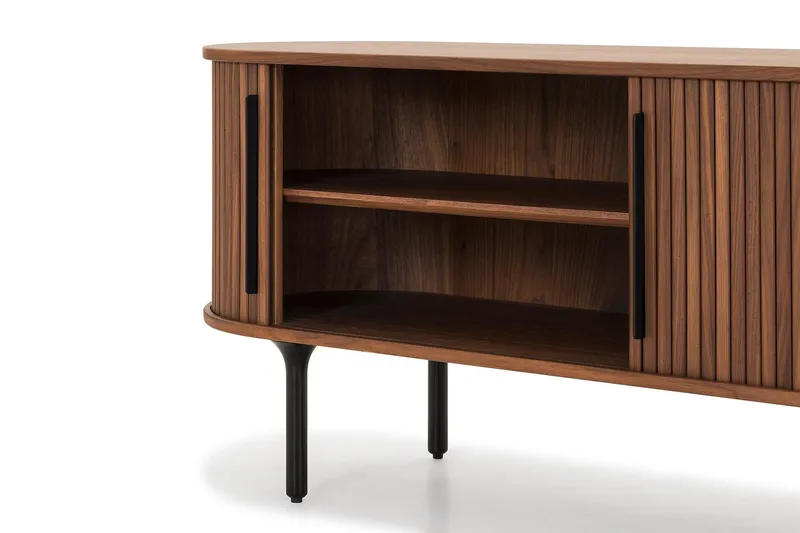 Noira Oval TV bänk Valnöt 150x45 cm Ribbad - Mörkbrunt / Brunt Trä - Möbler - Vardagsrum - Tv-möbler & mediamöbler - Tv-bänkar