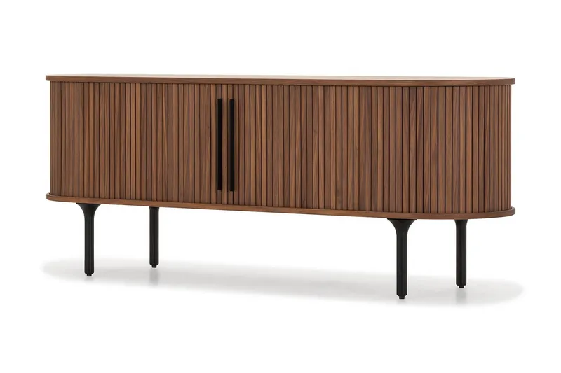 Noira Oval TV bänk Valnöt 150x45 cm Ribbad - Mörkbrunt / Brunt Trä - Möbler - Vardagsrum - Tv-möbler & mediamöbler - Tv-bänkar