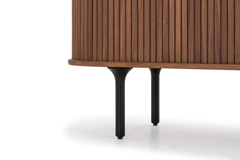 Noira Oval TV bänk Valnöt 150x45 cm Ribbad - Mörkbrunt / Brunt Trä - Möbler - Vardagsrum - Tv-möbler & mediamöbler - Tv-bänkar