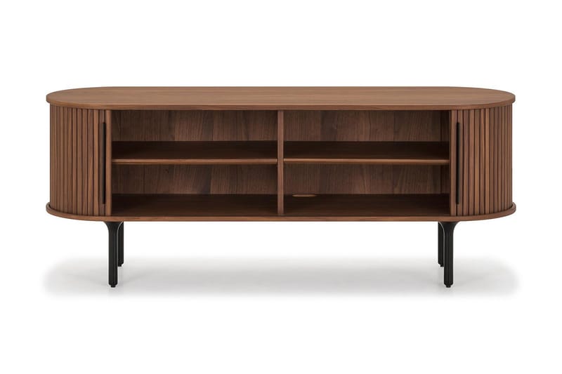 Noira Ribbad Oval TV-bänk 150 cm med Förvaring i Trä och Valnöt - Brun - Möbler - Vardagsrum - Tv-möbler & mediamöbler - Tv-bänkar