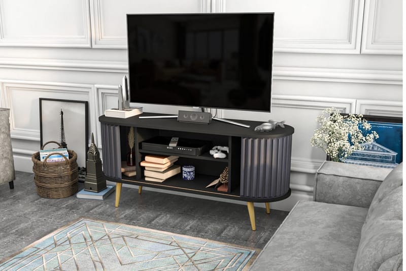 OBURUS Tv-bänk 140x64 cm Svart - Möbler - Vardagsrum - Tv-möbler & mediamöbler - Tv-bänkar