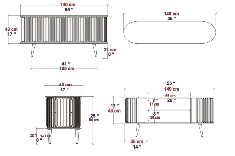 OBURUS Tv-bänk 140x64 cm Svart - Möbler - Vardagsrum - Tv-möbler & mediamöbler - Tv-bänkar