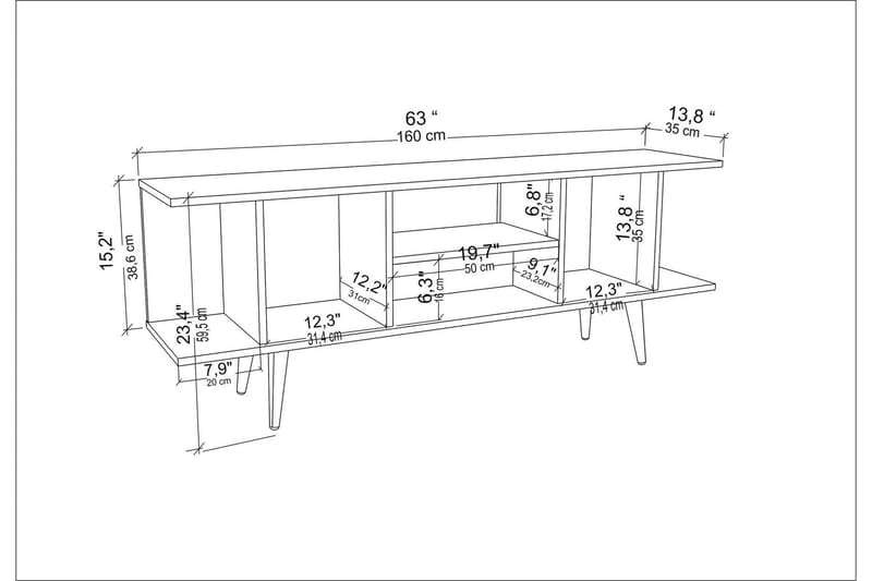 OBURUS Tv-bänk 160x38,6 cm Vit - Tv-bänkar