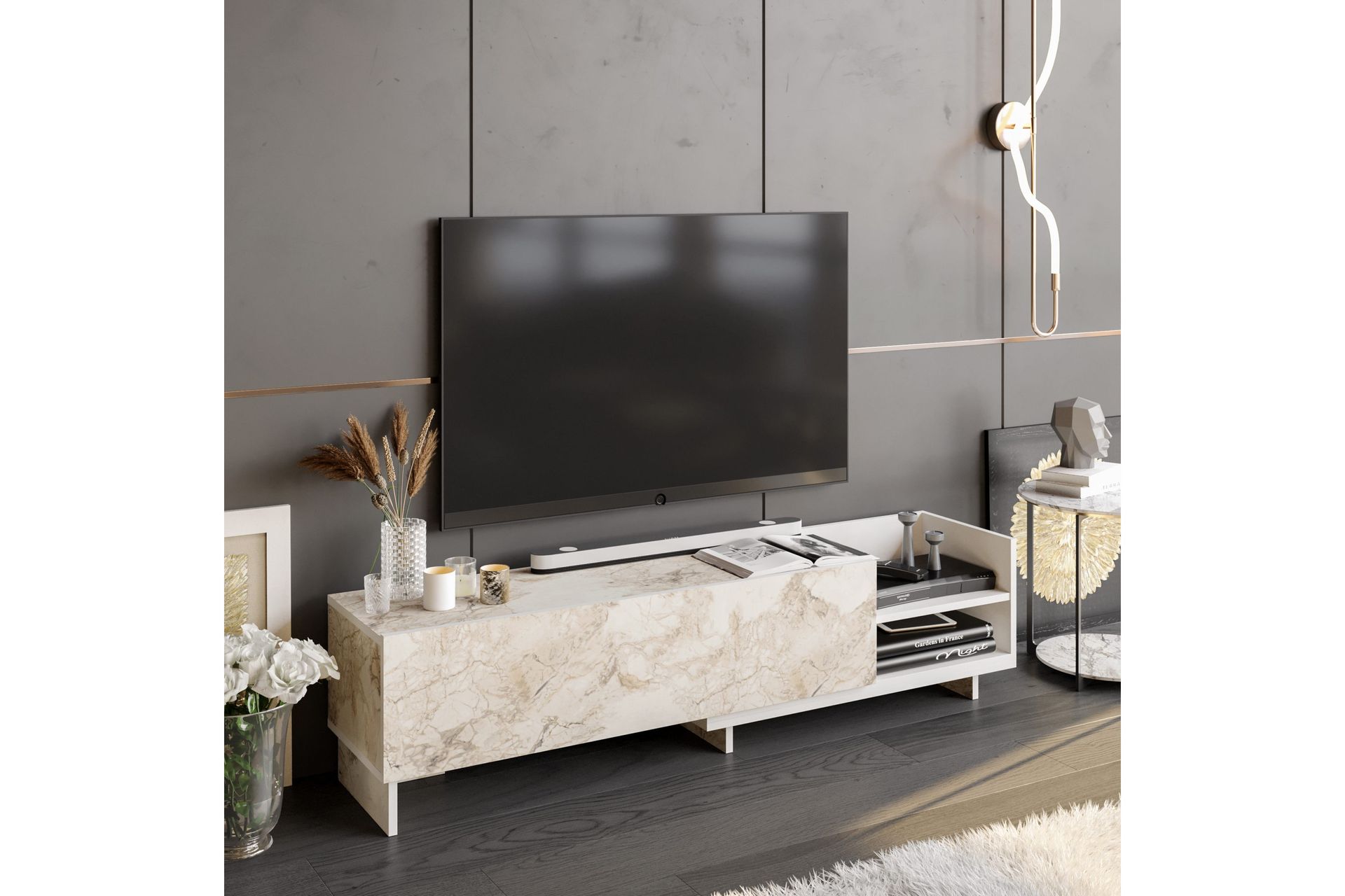OBURUS Tv-bänk 165x41 cm Vit - Möbler - Vardagsrum - Tv-möbler & mediamöbler - Tv-bänkar