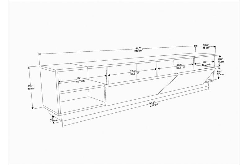 OBURUS Tv-bänk 240x47,4 cm Vit - Tv-bänkar