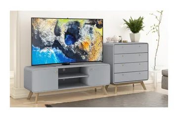 Olivet TV Bänk Rektangulär 140 cm med Förvaring i Målat Trä - Grå - Möbler - Vardagsrum - Tv-möbler & mediamöbler - Tv-bänkar
