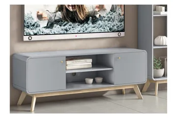 Olivet TV Bänk Rektangulär 140 cm med Förvaring i Målat Trä - Grå - Möbler - Vardagsrum - Tv-möbler & mediamöbler - Tv-bänkar