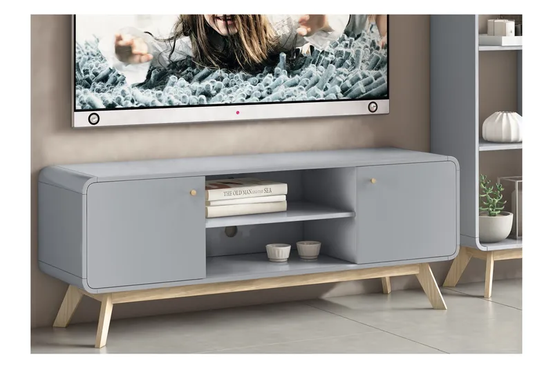 Olivet TV Bänk Rektangulär 140 cm med Förvaring i Målat Trä - Grå - Möbler - Vardagsrum - Tv-möbler & mediamöbler - Tv-bänkar