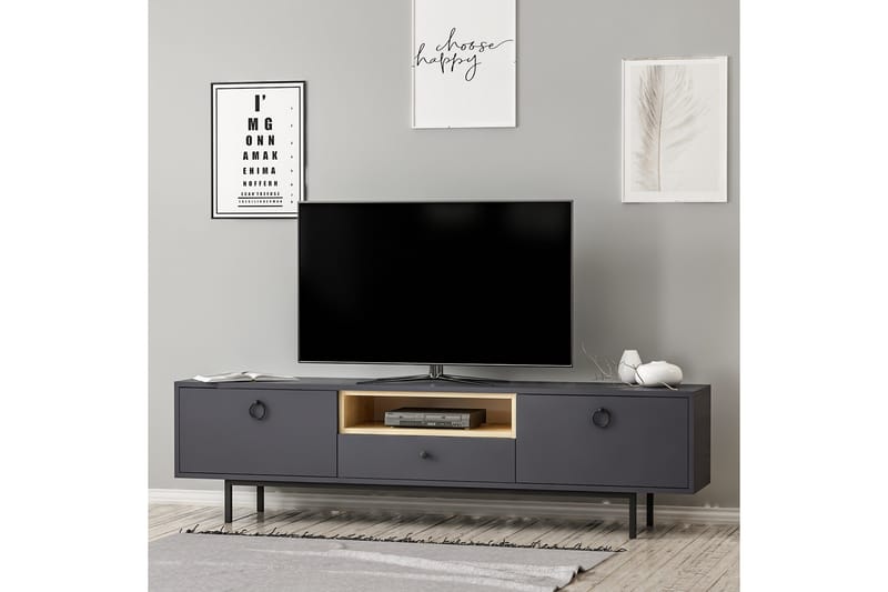 Papias Golvstående Tv Bänk 180 cm med Förvaring i Mörkt Trä - Antracit - Möbler - Vardagsrum - Tv-möbler & mediamöbler - Tv-bänkar