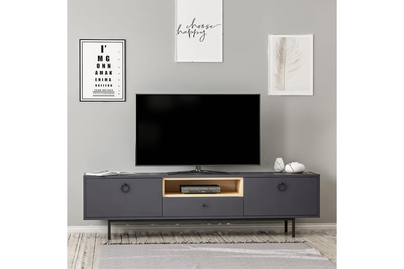 Papias Golvstående Tv Bänk 180 cm med Förvaring i Mörkt Trä - Antracit - Möbler - Vardagsrum - Tv-möbler & mediamöbler - Tv-bänkar