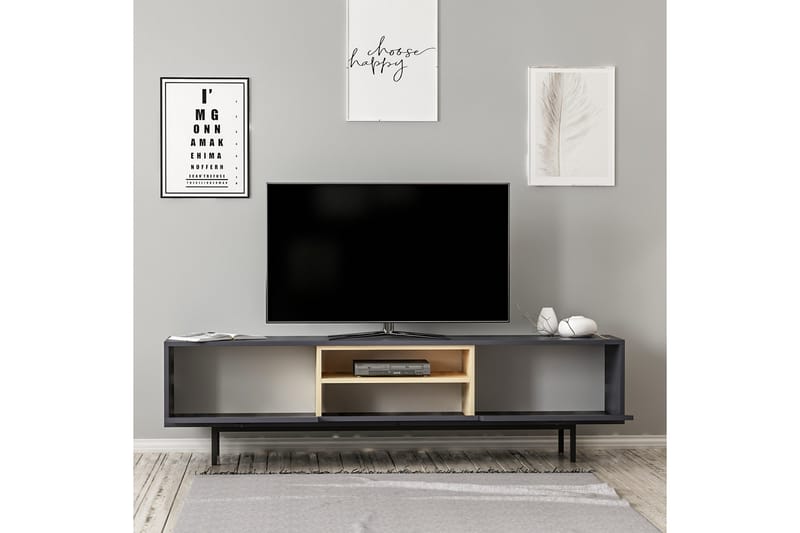 Papias Golvstående Tv Bänk 180 cm med Förvaring i Mörkt Trä - Antracit - Möbler - Vardagsrum - Tv-möbler & mediamöbler - Tv-bänkar