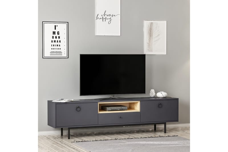 Papias Golvstående Tv Bänk 180 cm med Förvaring i Mörkt Trä - Antracit - Möbler - Vardagsrum - Tv-möbler & mediamöbler - Tv-bänkar