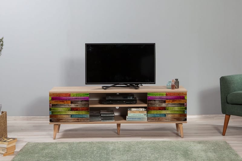 PETRONILA Tv-bänk 140 cm Regnbågspanel Trä - Brun/Röd/Grön - Möbler - Vardagsrum - Tv-möbler & mediamöbler - Tv-bänkar
