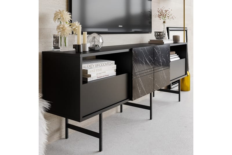 PIYALE Tv-bänk 180 cm Svart - Möbler - Vardagsrum - Tv-möbler & mediamöbler - Tv-bänkar