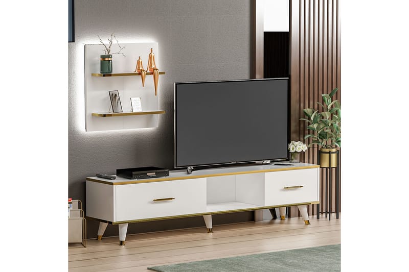 QALO Tv-bänk 180 cm Vit/Natur - Möbler - Vardagsrum - Tv-möbler & mediamöbler - Tv-bänkar