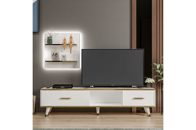 QALO Tv-bänk 180 cm Vit/Natur - Möbler - Vardagsrum - Tv-möbler & mediamöbler - Tv-bänkar