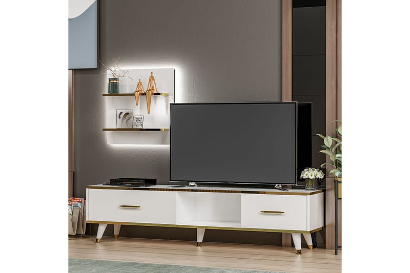 QALO Tv-bänk 180 cm Vit/Natur - Möbler - Vardagsrum - Tv-möbler & mediamöbler - Tv-bänkar