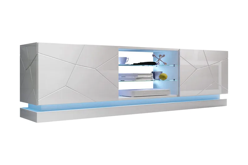 Qiu Tv-bänk 200 cm, Vit / Högglans / Glas