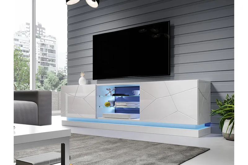 Qiu Tv-bänk 200 cm - Vit / Högglans / Glas - Möbler - Vardagsrum - Tv-möbler & mediamöbler - Tv-bänkar