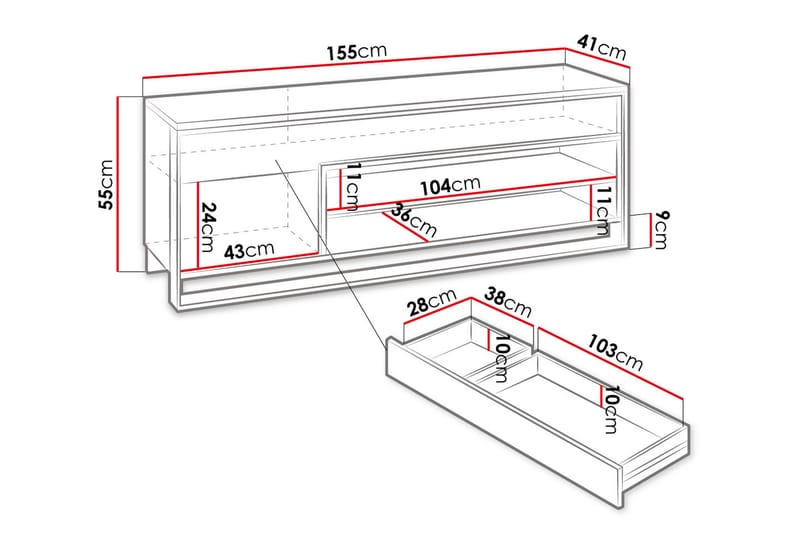 QUANT 41x155 cm Ek/Svart - Ek/Svart - Möbler - Vardagsrum - Tv-möbler & mediamöbler - Tv-bänkar