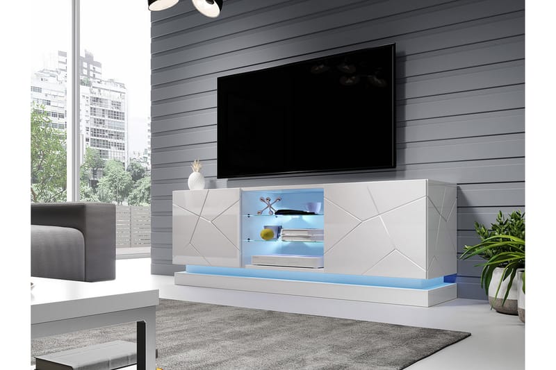 QUINSON TV-bänk 40x160 cm LED-belysning Vit/Högglans - Vit/Högglans - Möbler - Vardagsrum - Tv-möbler & mediamöbler - Tv-bänkar