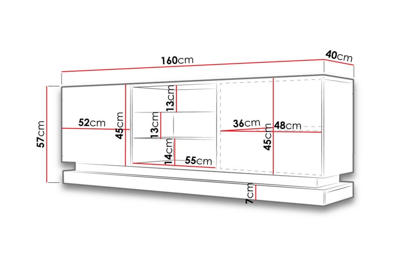 QUINSON TV-bänk 40x160 cm LED-belysning Vit/Högglans - Vit/Högglans - Tv-bänkar