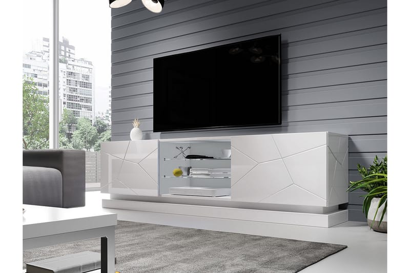 QUINSON TV-bänk 40x200 cm Vit/Högglans - Vit/Högglans - Möbler - Vardagsrum - Tv-möbler & mediamöbler - Tv-bänkar