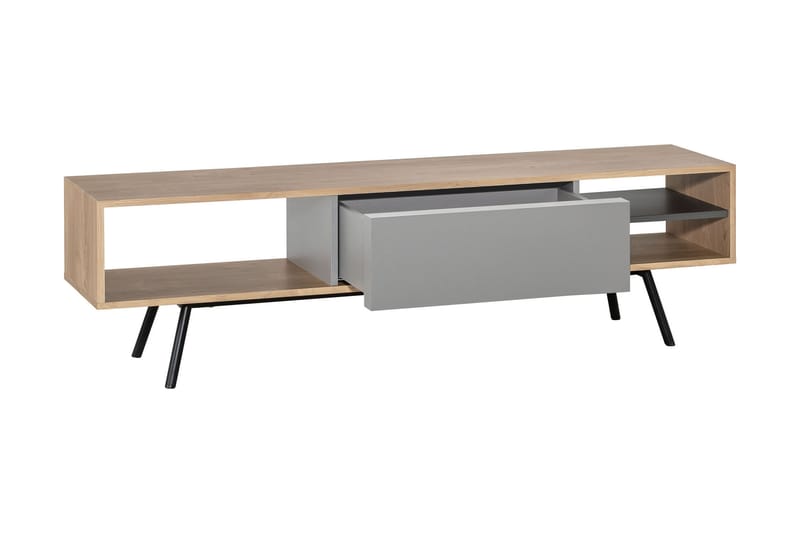 RIBBON TV-bänk 160 cm med Förvaring Trä/Natur/Grå/Svart - Möbler - Vardagsrum - Tv-möbler & mediamöbler - Tv-bänkar