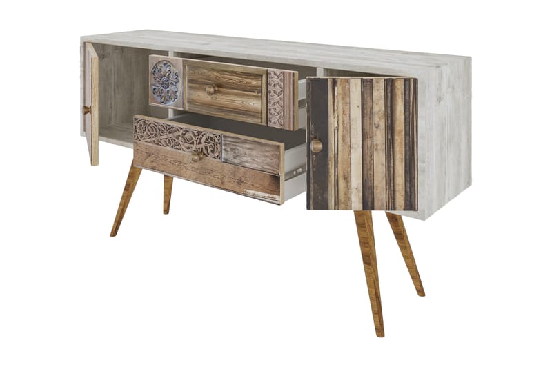 RICQUITA TV-Bänk 122 cm Vit/Valnöt - Möbler - Vardagsrum - Tv-möbler & mediamöbler - Tv-bänkar