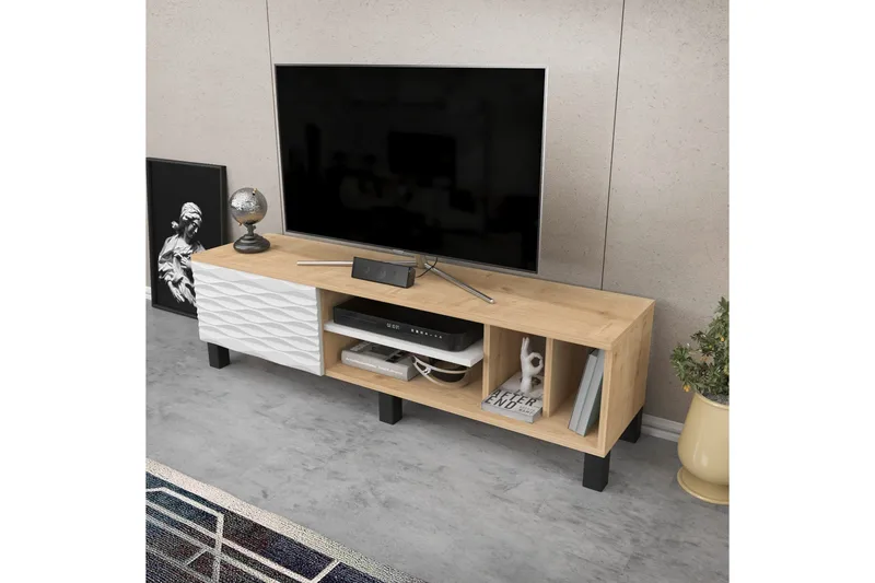 Rinorea Golvstående TV-bänk 140 cm med Förvaring i Ek - Ljusbrun - Möbler - Vardagsrum - Tv-möbler & mediamöbler - Tv-bänkar
