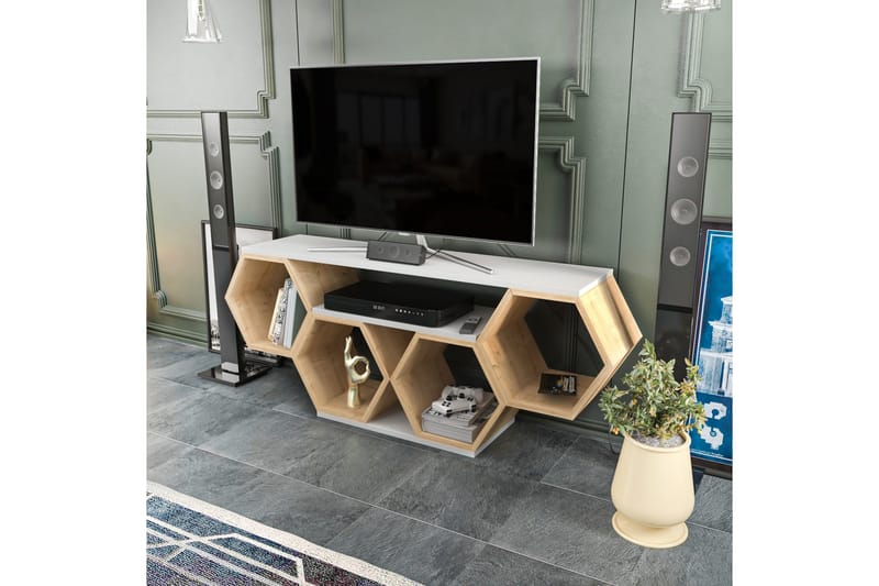 Rinorea Golvstående TV-bänk 140 cm med Förvaring i Målat Trä - Vit - Möbler - Vardagsrum - Tv-möbler & mediamöbler - Tv-bänkar