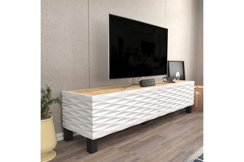 Rinorea Golvstående TV-bänk 149,2x38 cm med Förvaring i Ek - Vit - Möbler - Vardagsrum - Tv-möbler & mediamöbler - Tv-bänkar