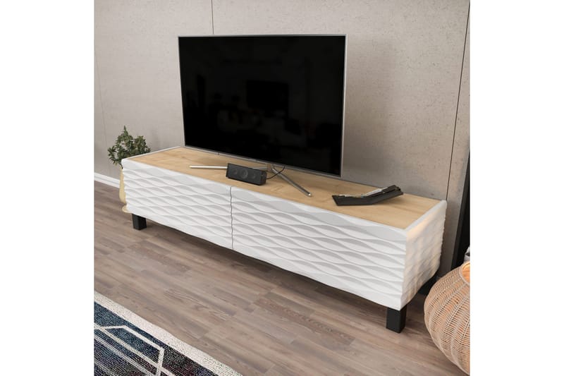 Rinorea Golvstående TV-bänk 149,2x38 cm med Förvaring i Ek - Vit - Möbler - Vardagsrum - Tv-möbler & mediamöbler - Tv-bänkar