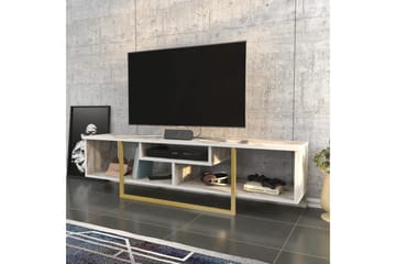 Rinorea Golvstående TV Bänk 150 cm i Trä med Metallunderrede och Förvaring - Vit - Möbler - Vardagsrum - Tv-möbler & mediamöbler - Tv-bänkar