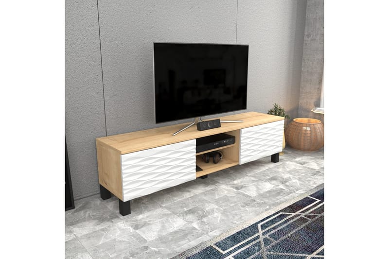 Rinorea Golvstående TV-bänk 150 cm med Förvaring i Ek - Vit - Möbler - Vardagsrum - Tv-möbler & mediamöbler - Tv-bänkar