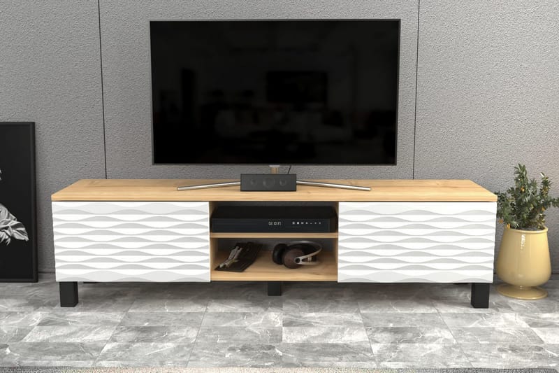 Rinorea Golvstående TV-bänk 150 cm med Förvaring i Ek - Vit - Möbler - Vardagsrum - Tv-möbler & mediamöbler - Tv-bänkar