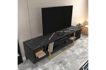 Rinorea Golvstående Tv Bänk 150 cm med Förvaring i Målat Trä med gulddetaljer - Svart - Möbler - Vardagsrum - Tv-möbler & mediamöbler - Tv-bänkar